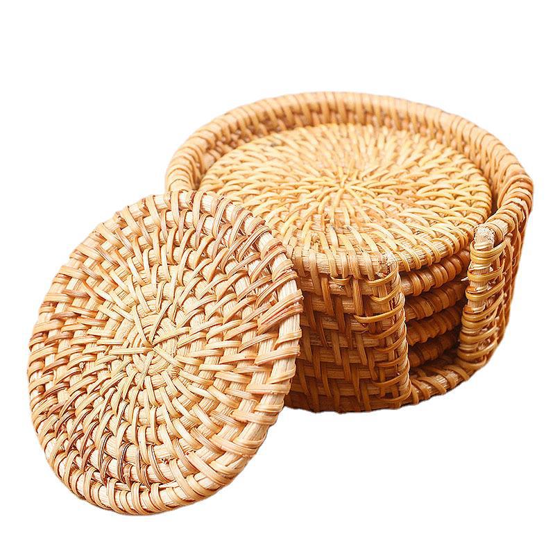 Podkładka z rattanu pod kubek, czajnik i garnek, ręcznie pleciona, żaroodporna, okrągła lub owalna, 8–40 cm, pojedynczo lub zestaw 6 szt.