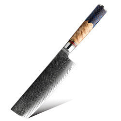 Nóż kuchenny ze stali damasceńskiej, rękojeść z żywicy i drewna, 9 rodzajów: szefa kuchni, santoku, do chleba, uniwersalny, do obierania