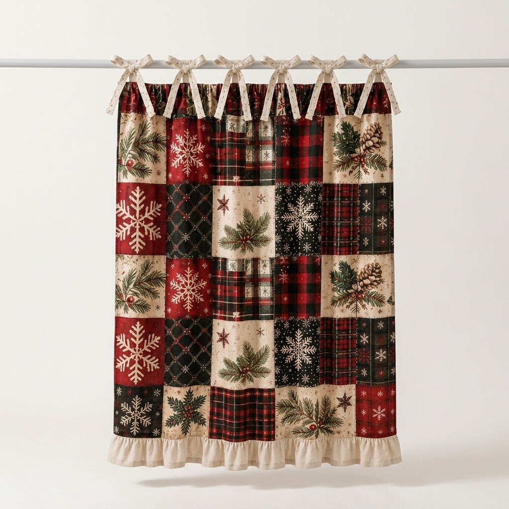 Zasłonka kuchenna patchwork w świąteczne wzory na jasnym tle