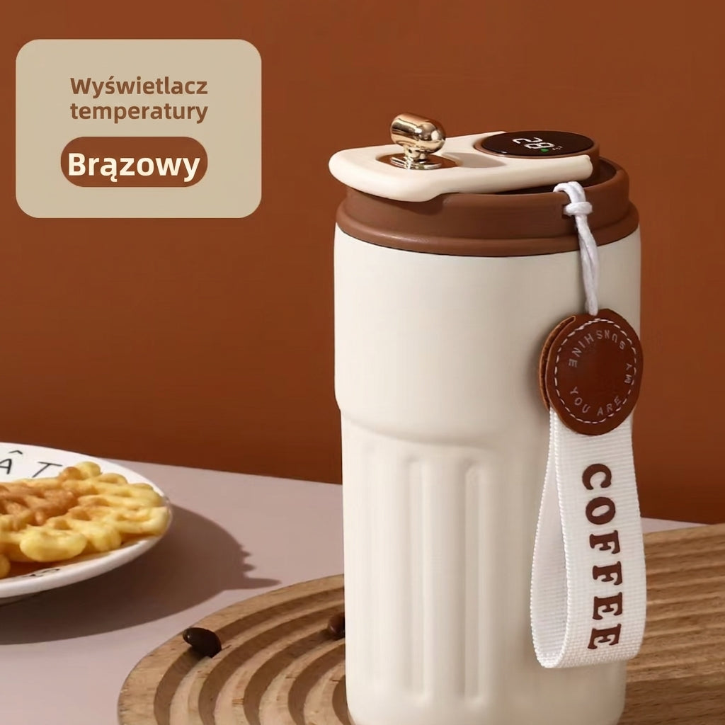 Kubek termiczny brązowy z wyświetlaczem temperatury