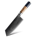 Nóż kuchenny ze stali damasceńskiej, rękojeść z żywicy i drewna, 9 rodzajów: szefa kuchni, santoku, do chleba, uniwersalny, do obierania