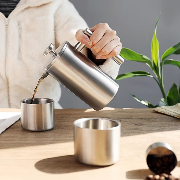 Zaparzacz do kawy French press ze stali nierdzewnej, podwójna ścianka, do kawy i spieniania mleka, 350, 750 lub 1000 ml