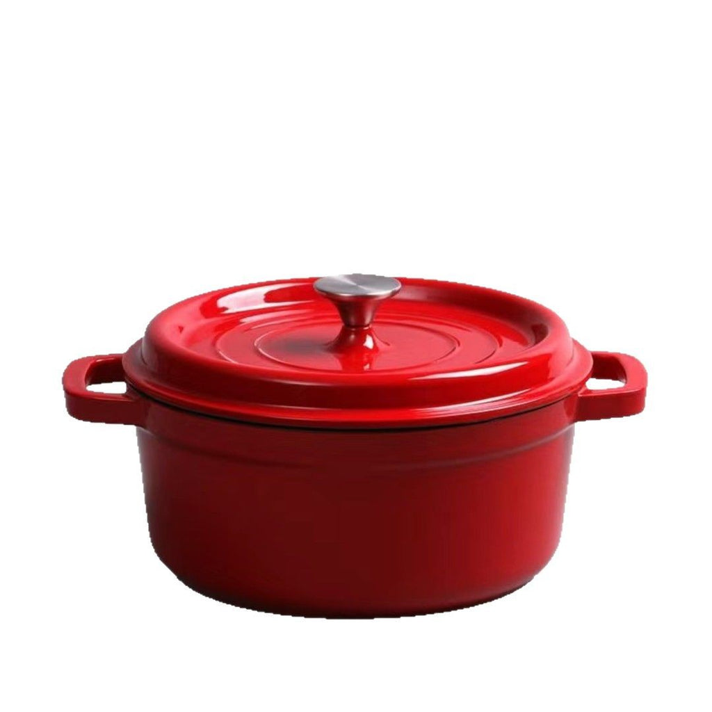 Garnek emaliowany 24 cm, 5 l, czerwony, żeliwne dno, emaliowana pokrywka, na indukcję i gaz, do duszenia, zup i pieczenia