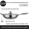 Wok tytanowy bez powłoki z młotkowaną fakturą i trójwarstwowym dnem, do kuchenki gazowej, 32–36 cm, z pokrywką lub bez