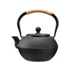 Żeliwny czajniczek do herbaty w stylu japońskim (tetsubin) z sitkiem, 300–1800 ml, czarny lub czarno-złoty, rączka owinięta sznurkiem