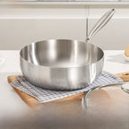 Wok ze stali nierdzewnej 304 bez powłoki, głęboki z płaskim dnem, na indukcję i gaz, ze szklaną pokrywką, 24–30 cm