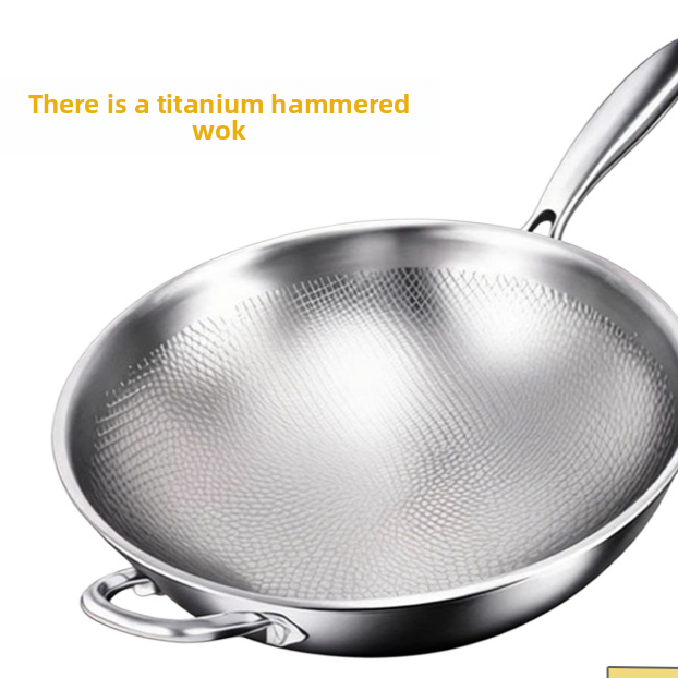 Wok tytanowy bez powłoki z młotkowaną fakturą i trójwarstwowym dnem, do kuchenki gazowej, 32–36 cm, z pokrywką lub bez