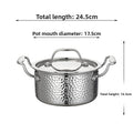 Garnek młotkowany ze stali nierdzewnej z pokrywką, trójwarstwowe dno, na indukcję i gaz, do zup, 16 cm, uchwyty do wyboru