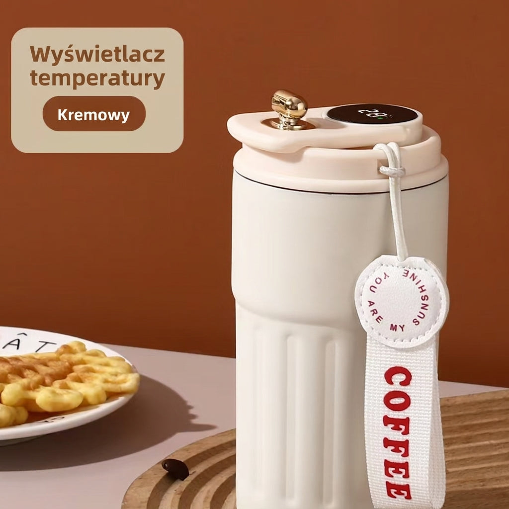 Kubek termiczny kremowy z wyświetlaczem temperatury