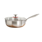 Wok ze stali nierdzewnej 304 bez powłoki, głęboki z płaskim dnem, na indukcję i gaz, ze szklaną pokrywką, 24–30 cm