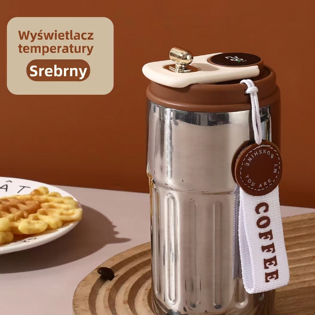 Kubek termiczny srebrny z wyświetlaczem temperatury