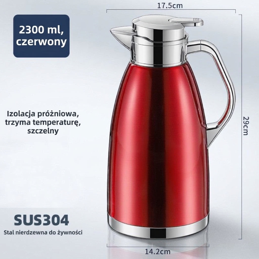 Czerwony dzbanek termiczny 2,3 l, wymiary